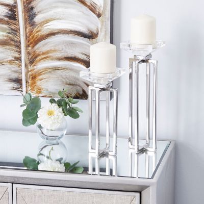 Harper & Willow White Stainless Steel Glam Candle Holders, 10 in., 13 in., 2 pc., 90997