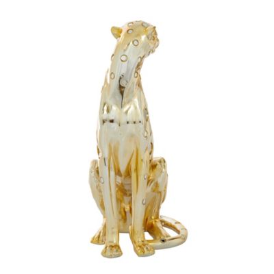Image showing  Gold Polystone Glam Sculpture, Leopard, 16 in. x 7 in. x 9 in.