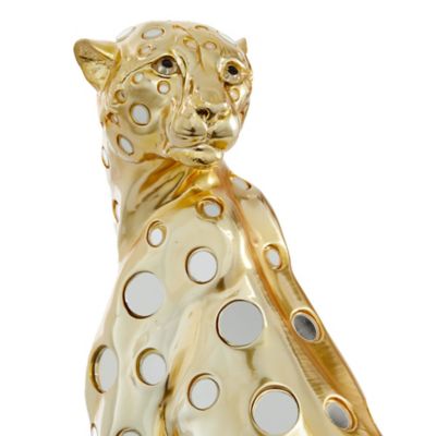 Image showing  Gold Polystone Glam Sculpture, Leopard, 16 in. x 7 in. x 9 in.