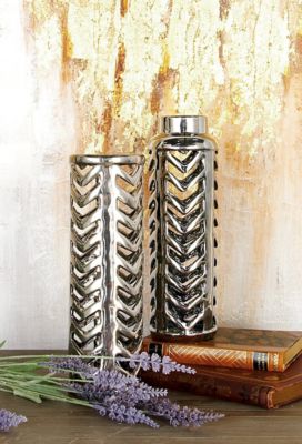 Harper & Willow 2 pc. Silver Stoneware Glam Vase Set, 4 in. x 11 in.