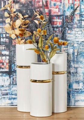 Harper & Willow 3 pc. White Stoneware Glam Vase Set, 12 in., 14 in., 16 in.