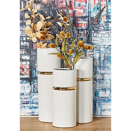 Harper & Willow 3 pc. White Stoneware Glam Vase Set, 12 in., 14 in., 16 in.