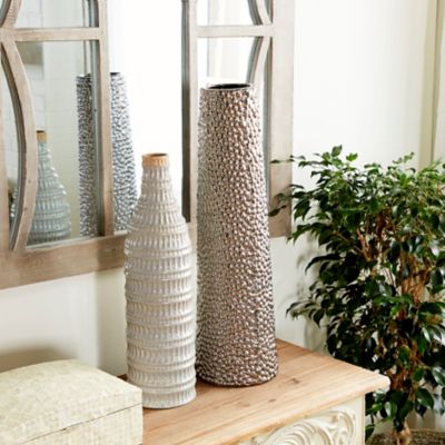 Harper & Willow Silver Ceramic Glam Vase, 26 in. x 7 in. x 7 in.