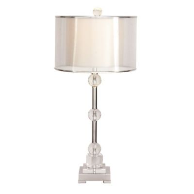 Image showing  Silver Glass Table Lamp with Crystal Embellishments 14" x 14" x 30"