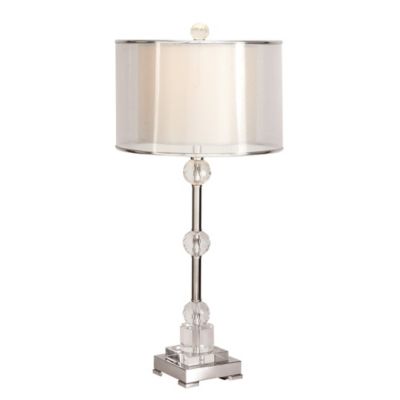 Image showing  Silver Glass Table Lamp with Crystal Embellishments 14" x 14" x 30"