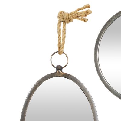 Image showing  Gray Metal Wall Mirror with Hanging Rope Set of 5 22, 22, 20, 19, 19 in. H