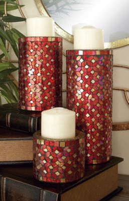 Harper & Willow Red Metal Glam Candle Holders, 11 in., 7 in., 4 in., 3 pc., 23896