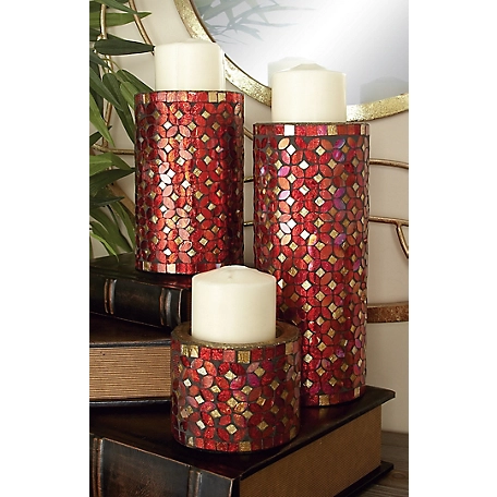 Harper & Willow Red Metal Glam Candle Holders, 11 in., 7 in., 4 in., 3 pc., 23896