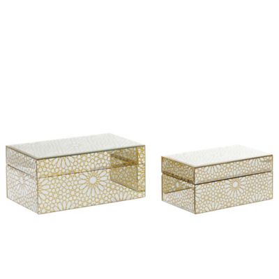 Image showing  Gold Wood Glam Box, 11 in., 9 in., Glossy White Base, 2 pc.
