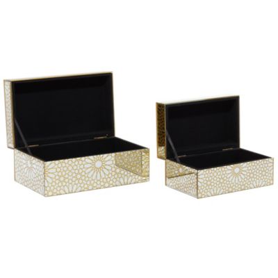 Image showing  Gold Wood Glam Box, 11 in., 9 in., Glossy White Base, 2 pc.