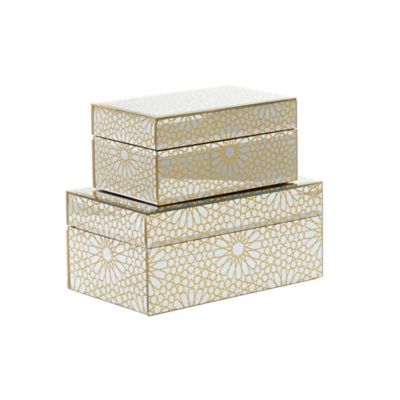 Image showing  Gold Wood Glam Box, 11 in., 9 in., Glossy White Base, 2 pc.