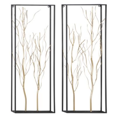 Harper & Willow Gold Metal Glam Floral Wall Decor Set, 13 in. x 2 in. x 36 in., 2 pc.