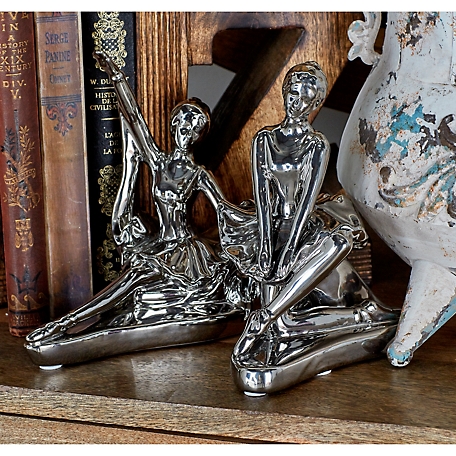 Harper & Willow 2 pc. Silver Porcelain Sitting Ballerina Sculptures, 7 in.