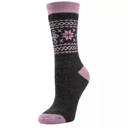 Blue Mountain Women's Midweight Snowflake Striped Thermal Socks 2 Pairs Women's Crew Socks