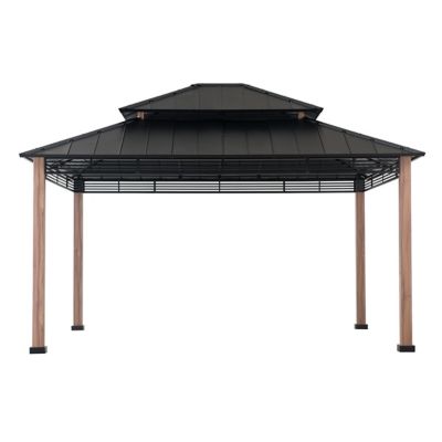 SummerCove Roberts Outdoor Patio 13 x 15 ft. Black Steel Frame Hardtop Gazebo with 2-Tier Steel Roof