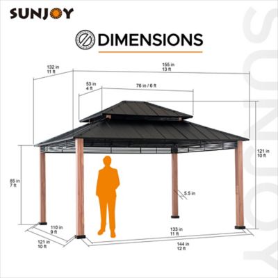 Image showing  13 ft. x 15 ft. Roberts Outdoor Patio Black Steel Frame Hardtop Gazebo with 2-Tier Steel Roof