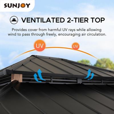 Image showing  13 ft. x 15 ft. Roberts Outdoor Patio Black Steel Frame Hardtop Gazebo with 2-Tier Steel Roof