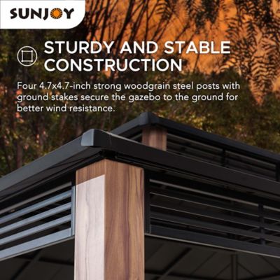 Image showing 5 th Sunjoy 13 ft. x 15 ft. Roberts Outdoor Patio Black Steel Frame Hardtop Gazebo with 2-Tier Steel Roof