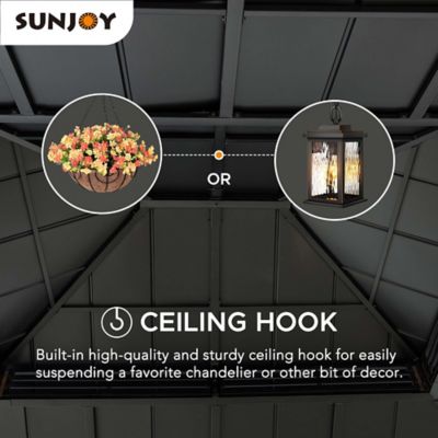 Image showing 6 th Sunjoy 13 ft. x 15 ft. Roberts Outdoor Patio Black Steel Frame Hardtop Gazebo with 2-Tier Steel Roof