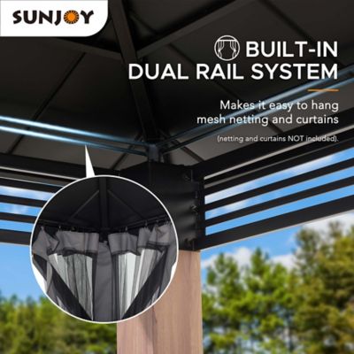 Image showing 7 th Sunjoy 13 ft. x 15 ft. Roberts Outdoor Patio Black Steel Frame Hardtop Gazebo with 2-Tier Steel Roof