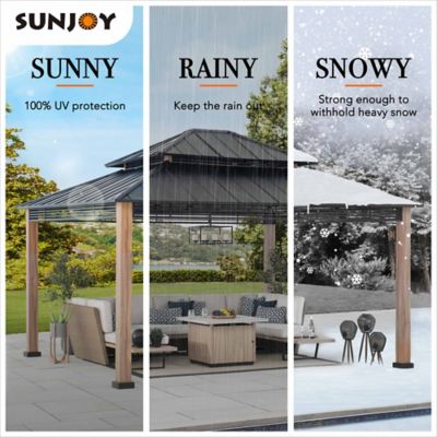 Image showing 8 th Sunjoy 13 ft. x 15 ft. Roberts Outdoor Patio Black Steel Frame Hardtop Gazebo with 2-Tier Steel Roof