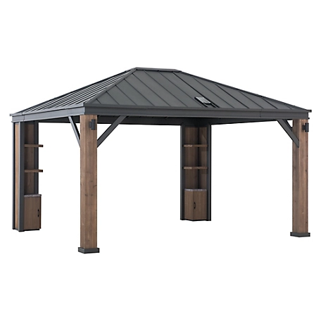 SummerCove 12 ft. x 14 ft. Elmgrove Solar-Powered Hard-Top Patio Gazebo with LED Lighting and Bluetooth Sound