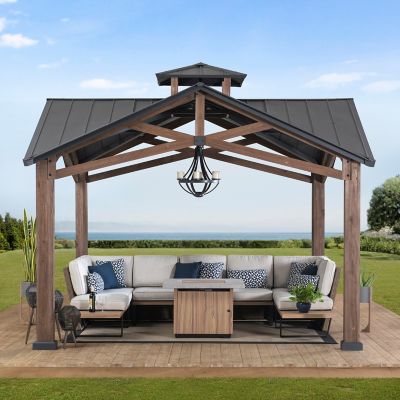 Image showing  12.5 ft. x 12.5 ft. Bella Cedar-Framed 2-Tier Hard-Top Patio Gazebo with Steel Roof, Black
