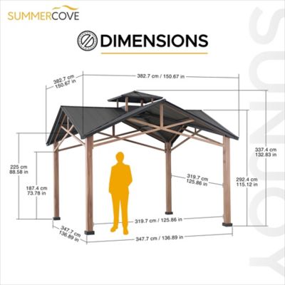 Image showing  12.5 ft. x 12.5 ft. Bella Cedar-Framed 2-Tier Hard-Top Patio Gazebo with Steel Roof, Black