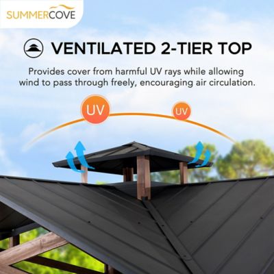 Image showing  12.5 ft. x 12.5 ft. Bella Cedar-Framed 2-Tier Hard-Top Patio Gazebo with Steel Roof, Black