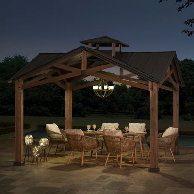 Image showing 7 th SummerCove 12.5 ft. x 12.5 ft. Bella Cedar-Framed 2-Tier Hard-Top Patio Gazebo with Steel Roof, Black