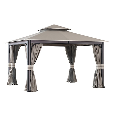 SummerCove 11 x 13 ft. 2-Tier Soft Top Gazebo with Light Gray Canopy Roof, Netting, and Curtains