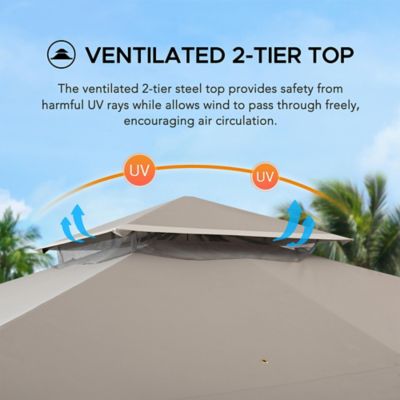 Image showing  11 ft. x 13 ft. 2-Tier Soft Top Gazebo with Light Gray Canopy Roof, Netting, and Curtains