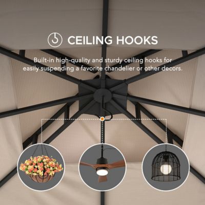 Image showing 6 th Sunjoy 11 x 13ft. 2-Tier Soft Top Gazebo with Light Gray Canopy Roof, Netting, and Curtains