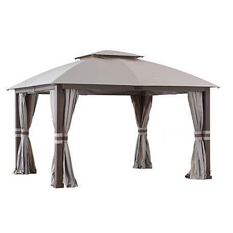 SummerCove 11 x 13 ft. 2-Tier Soft Top Gazebo with Light Gray Canopy Roof, Netting and Curtains