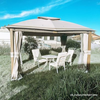 Image showing  11 x 13ft. 2-Tier Soft Top Gazebo with Light Gray Canopy Roof, Netting and Curtains
