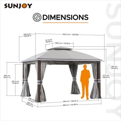 Image showing  11 x 13ft. 2-Tier Soft Top Gazebo with Light Gray Canopy Roof, Netting and Curtains