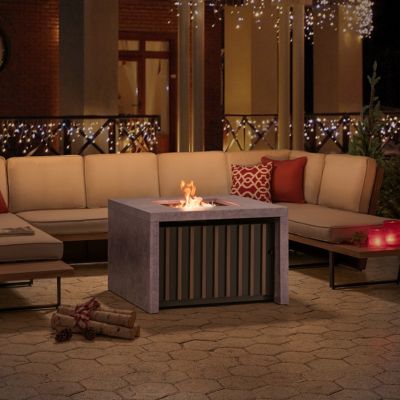 Image showing  38 in. Large Size Outdoor Patio Propane Burning Fire Pit Table with Lid and Lava Rocks