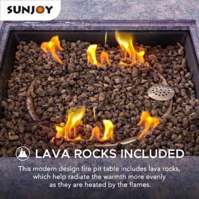 Image showing 6 th Sunjoy 38 in. Large Size Outdoor Patio Propane Burning Fire Pit Table with Lid and Lava Rocks