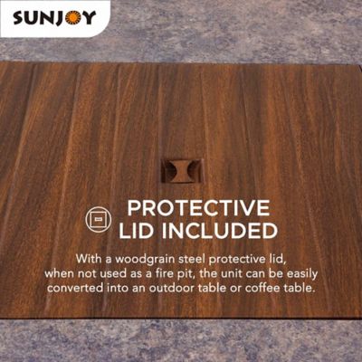 Image showing 7 th Sunjoy 38 in. Large Size Outdoor Patio Propane Burning Fire Pit Table with Lid and Lava Rocks