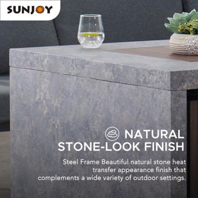 Image showing 8 th Sunjoy 38 in. Large Size Outdoor Patio Propane Burning Fire Pit Table with Lid and Lava Rocks