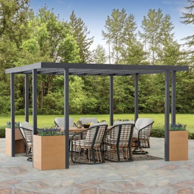 SummerCove Marbella 10 x 12 ft. Outdoor Patio Black Steel Frame Pergola with Planters