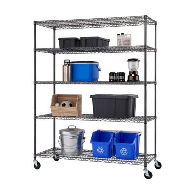 TRINITY 5-Tier 60 in. x 24 in. x 77 in. Commercial Wire Shelving with Wheels, Black Anthracite