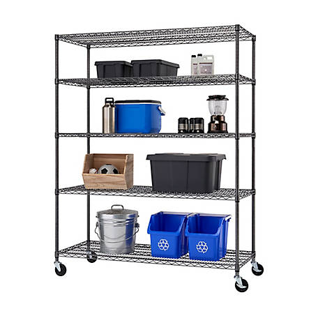 Trinity 5 Tier Wire Shelving W Wheels, 5 Tier Wire Shelving With Wheels