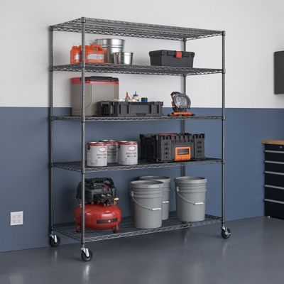 Image showing  5-Tier 60 in. x 24 in. x 77 in. Commercial Wire Shelving with Wheels, Black Anthracite