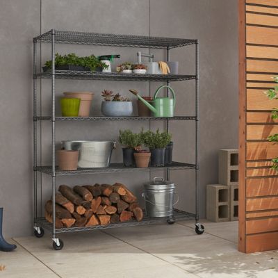 Image showing  5-Tier 60 in. x 24 in. x 77 in. Commercial Wire Shelving with Wheels, Black Anthracite