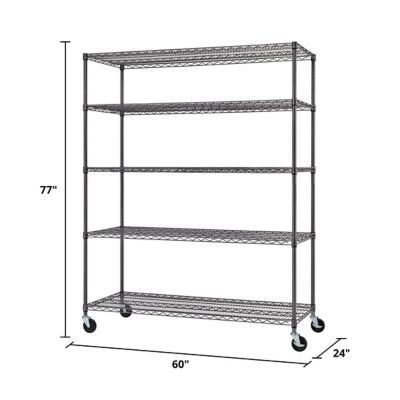Image showing 6 th TRINITY 5-Tier 60 in. x 24 in. x 77 in. Commercial Wire Shelving with Wheels, Black Anthracite