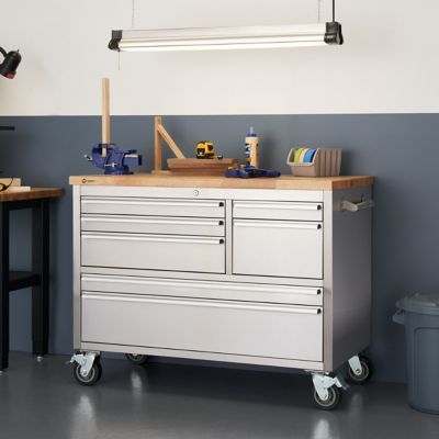 Image showing  48 in. x 26 in. 7-Drawer Stainless Steel Rolling Workbench