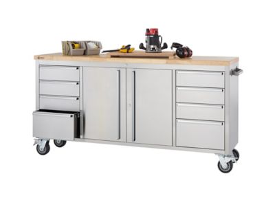 Image showing  72 in. x 19 in. 8-Drawer Stainless Steel Rolling Workbench