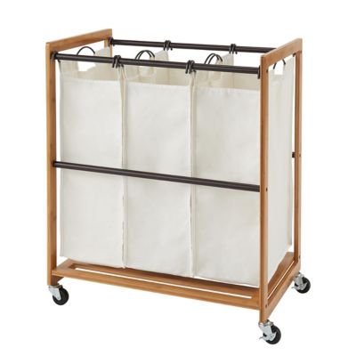 TRINITY 3-Bag Bamboo Laundry Cart, Bronze poles