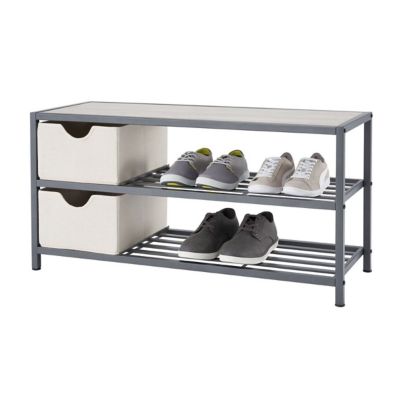 TRINITY 3-Tier Shoe Bench with Baskets, Slate Gray